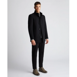 Tapered Fit Wool-Mix Tailored Coat in Black