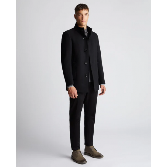 Tapered Fit Wool-Mix Tailored Coat in Black