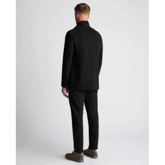 Tapered Fit Wool-Mix Tailored Coat in Black