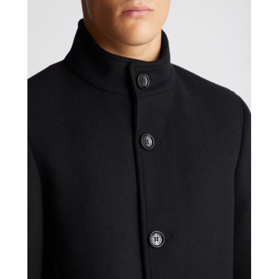 Tapered Fit Wool-Mix Tailored Coat in Black