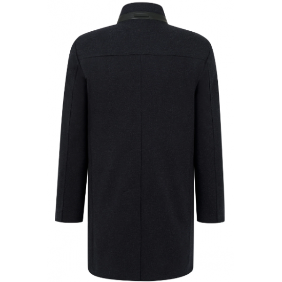 Bugatti Black Wool Coat with Leather Trim & Removable Insert