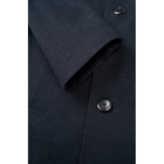 Bugatti Black Wool Coat with Leather Trim & Removable Insert