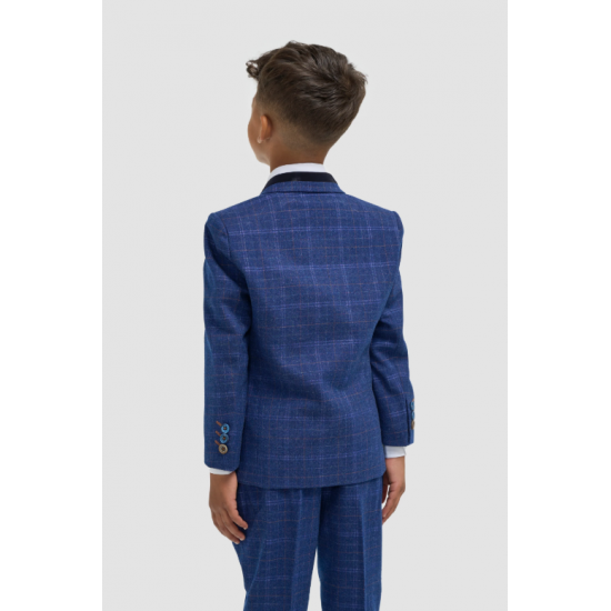 Boys Blue Check Three Piece Suit