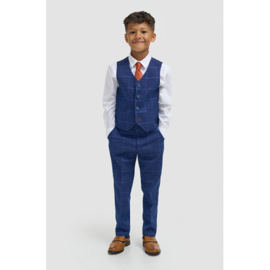 Boys Blue Check Three Piece Suit