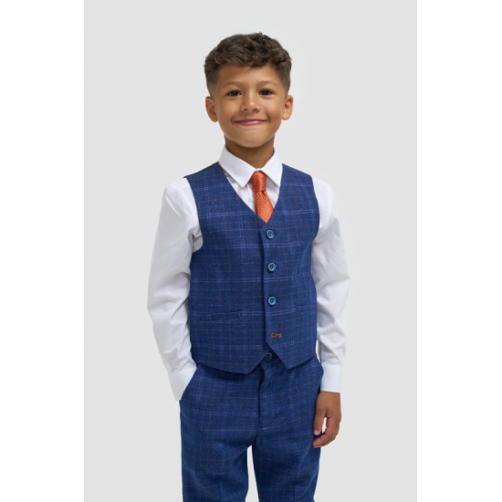 Boys Blue Check Three Piece Suit