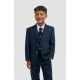 Boys Navy Blue Check Three Piece Suit