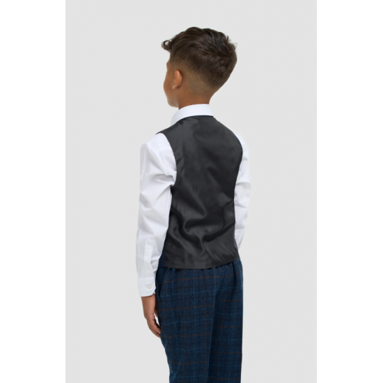 Boys Navy Blue Check Three Piece Suit