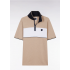 Slim-fit short-sleeved polo shirt in beige stretch mottled cotton piqué with contrasting accents