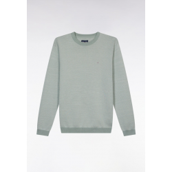 Straight-fit round neck cotton jumper in green cotton