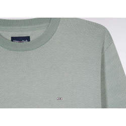 Straight-fit round neck cotton jumper in green cotton