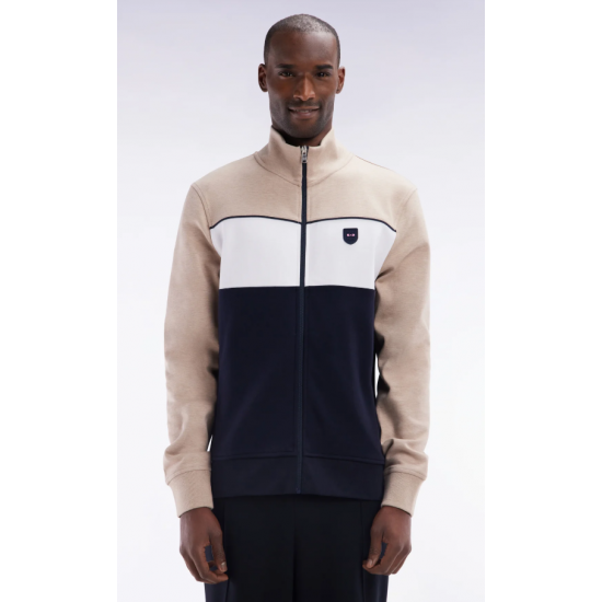 Straight-fit zip-up sweatshirt in beige cotton interlock