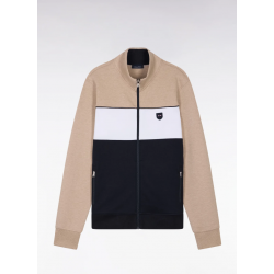 Straight-fit zip-up sweatshirt in beige cotton interlock