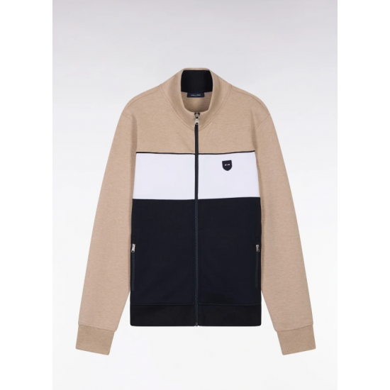 Straight-fit zip-up sweatshirt in beige cotton interlock