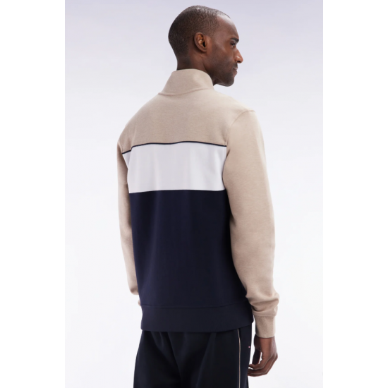 Straight-fit zip-up sweatshirt in beige cotton interlock