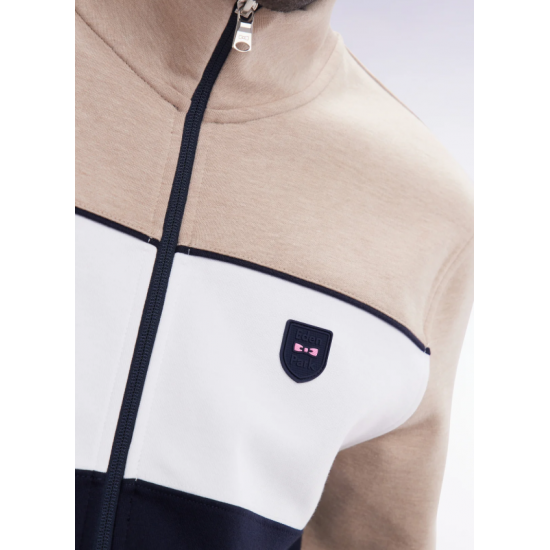 Straight-fit zip-up sweatshirt in beige cotton interlock