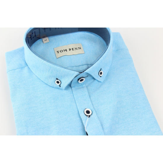 TOM PENN S/S SHIRT OXFORD TURQ TP828