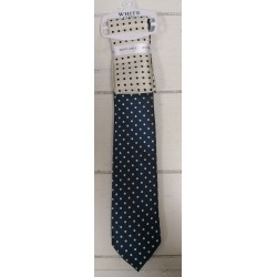 White Label Navy and Cream Spot Tie and Square